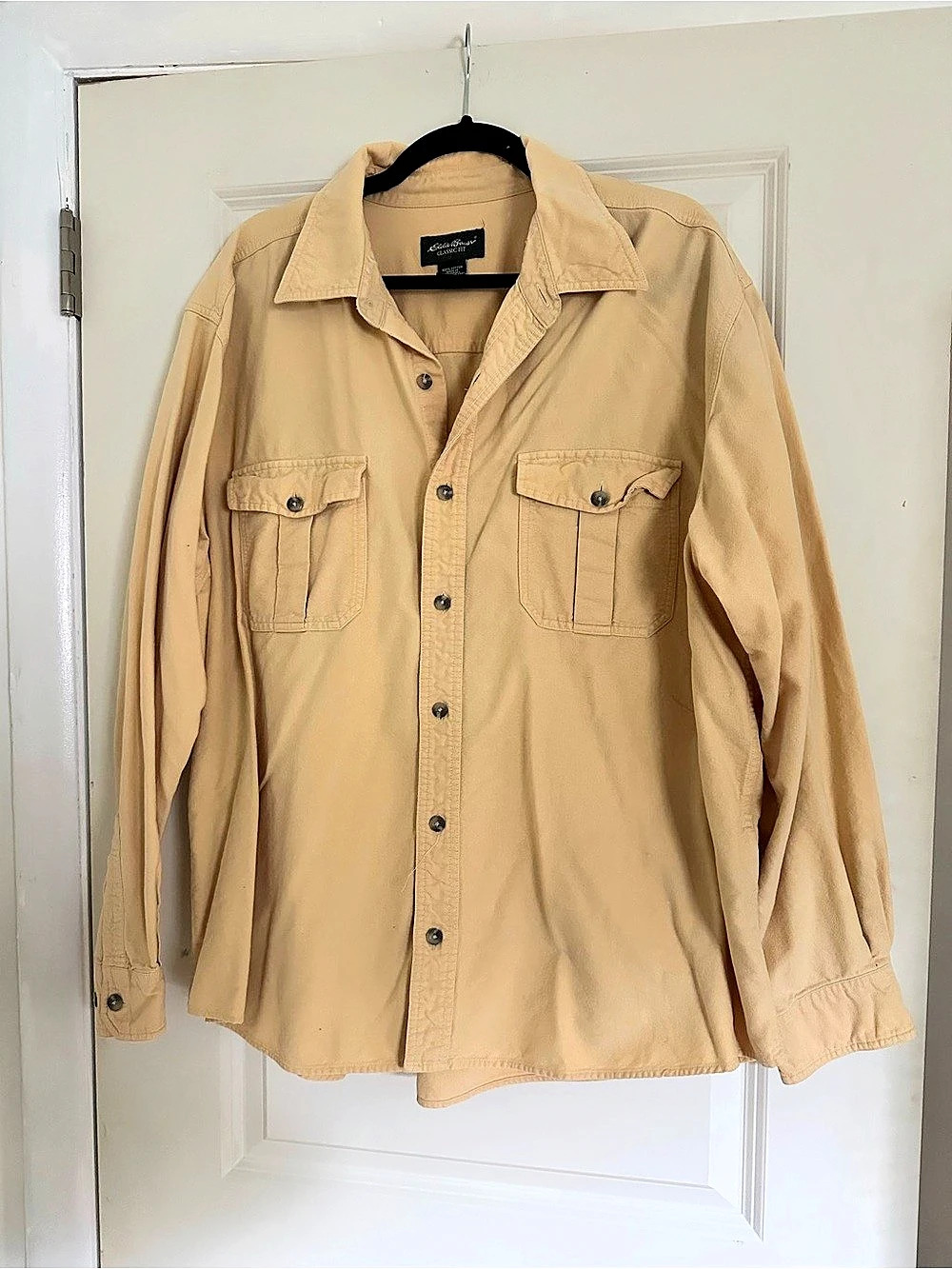 Eddie Bauer Pale Yellow Classic Fit Cotton Button Down Shirt Size XL Like New
